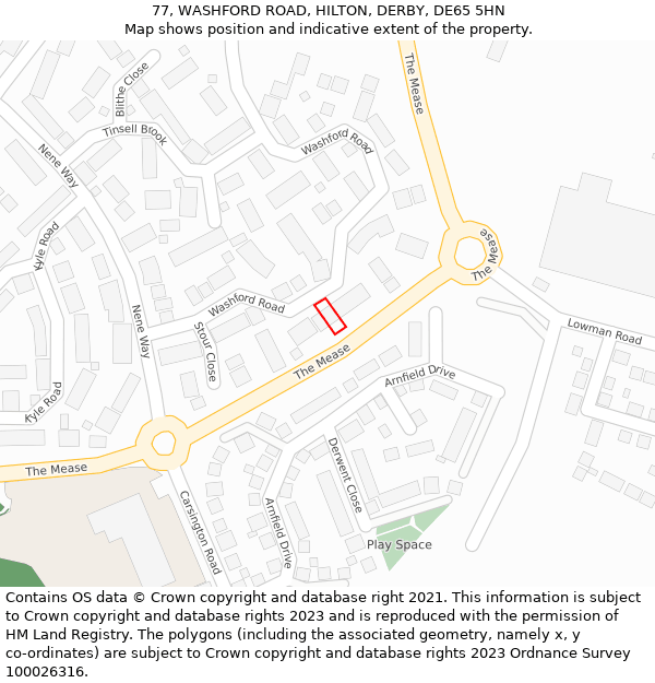 77, WASHFORD ROAD, HILTON, DERBY, DE65 5HN: Location map and indicative extent of plot