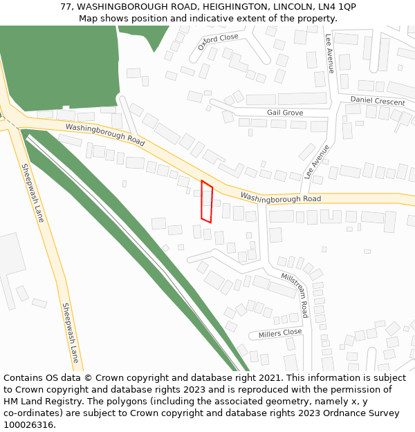 77, WASHINGBOROUGH ROAD, HEIGHINGTON, LINCOLN, LN4 1QP: Location map and indicative extent of plot