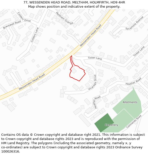 77, WESSENDEN HEAD ROAD, MELTHAM, HOLMFIRTH, HD9 4HR: Location map and indicative extent of plot