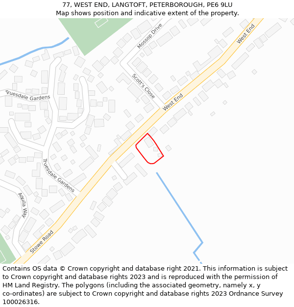 77, WEST END, LANGTOFT, PETERBOROUGH, PE6 9LU: Location map and indicative extent of plot