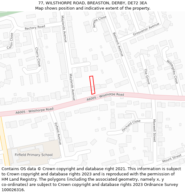 77, WILSTHORPE ROAD, BREASTON, DERBY, DE72 3EA: Location map and indicative extent of plot