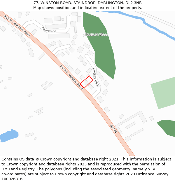 77, WINSTON ROAD, STAINDROP, DARLINGTON, DL2 3NR: Location map and indicative extent of plot