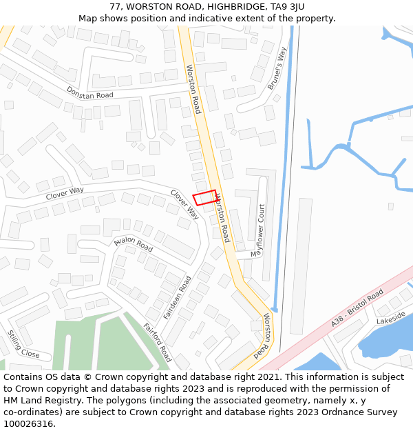 77, WORSTON ROAD, HIGHBRIDGE, TA9 3JU: Location map and indicative extent of plot