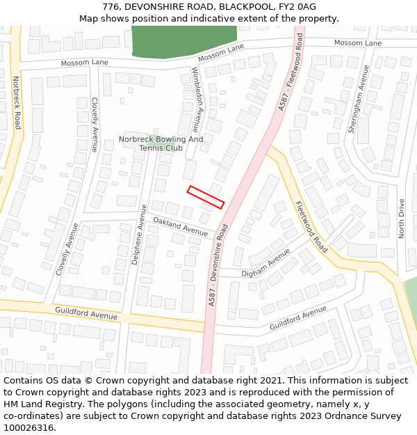 776, DEVONSHIRE ROAD, BLACKPOOL, FY2 0AG: Location map and indicative extent of plot