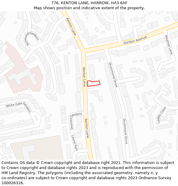 776, KENTON LANE, HARROW, HA3 6AF: Location map and indicative extent of plot