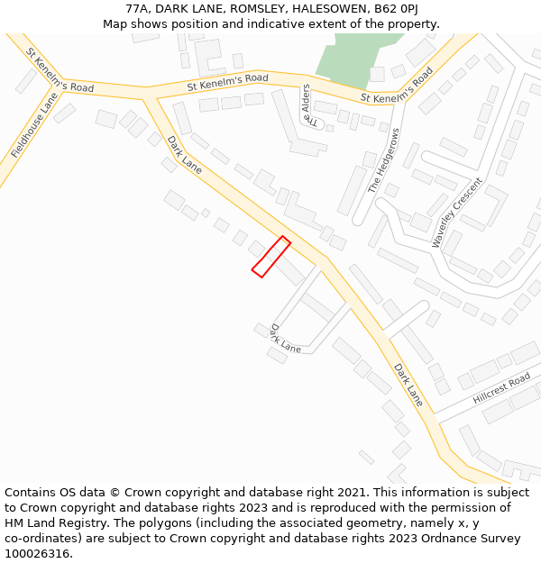 77A, DARK LANE, ROMSLEY, HALESOWEN, B62 0PJ: Location map and indicative extent of plot