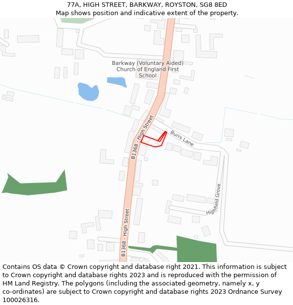 77A, HIGH STREET, BARKWAY, ROYSTON, SG8 8ED: Location map and indicative extent of plot