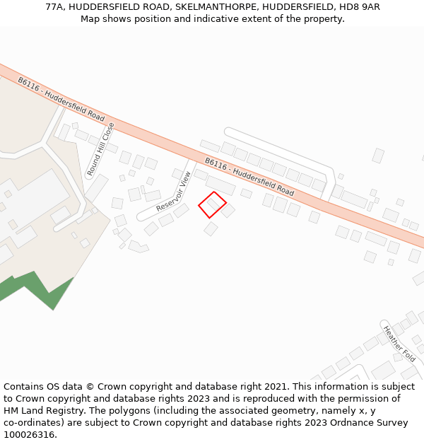 77A, HUDDERSFIELD ROAD, SKELMANTHORPE, HUDDERSFIELD, HD8 9AR: Location map and indicative extent of plot