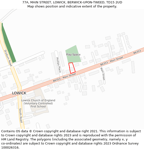 77A, MAIN STREET, LOWICK, BERWICK-UPON-TWEED, TD15 2UD: Location map and indicative extent of plot