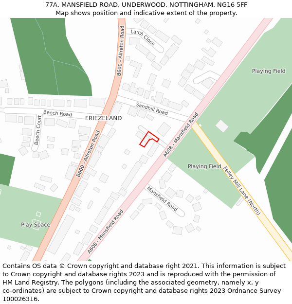 77A, MANSFIELD ROAD, UNDERWOOD, NOTTINGHAM, NG16 5FF: Location map and indicative extent of plot
