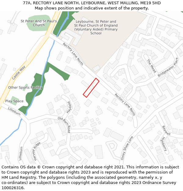 77A, RECTORY LANE NORTH, LEYBOURNE, WEST MALLING, ME19 5HD: Location map and indicative extent of plot