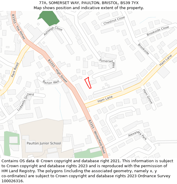 77A, SOMERSET WAY, PAULTON, BRISTOL, BS39 7YX: Location map and indicative extent of plot