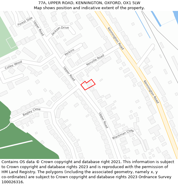 77A, UPPER ROAD, KENNINGTON, OXFORD, OX1 5LW: Location map and indicative extent of plot