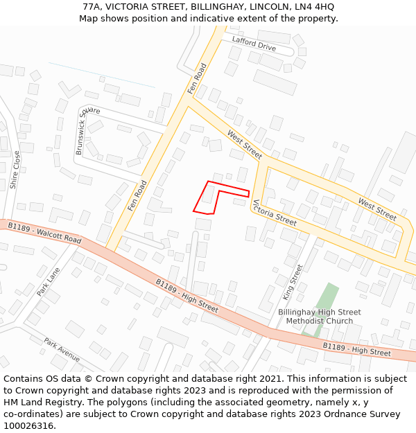 77A, VICTORIA STREET, BILLINGHAY, LINCOLN, LN4 4HQ: Location map and indicative extent of plot
