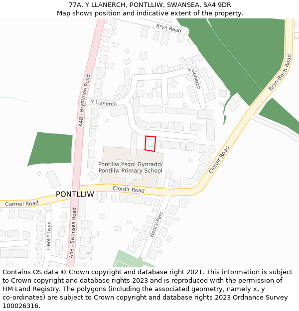 77A, Y LLANERCH, PONTLLIW, SWANSEA, SA4 9DR: Location map and indicative extent of plot