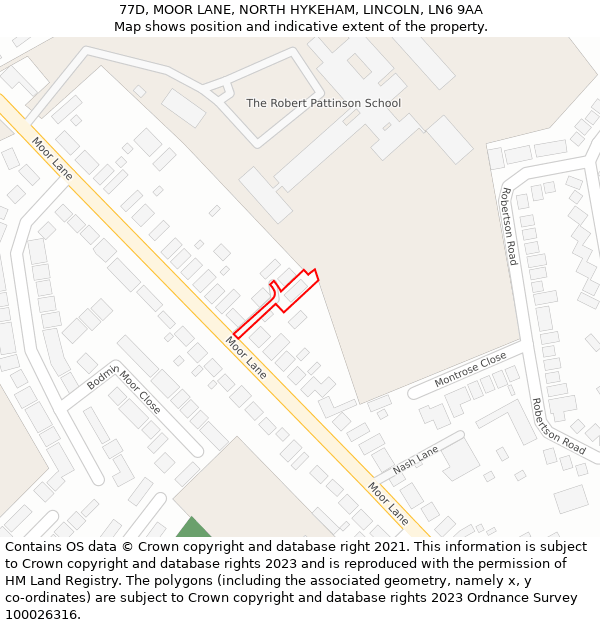 77D, MOOR LANE, NORTH HYKEHAM, LINCOLN, LN6 9AA: Location map and indicative extent of plot