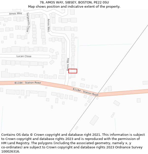 78, AMOS WAY, SIBSEY, BOSTON, PE22 0SU: Location map and indicative extent of plot