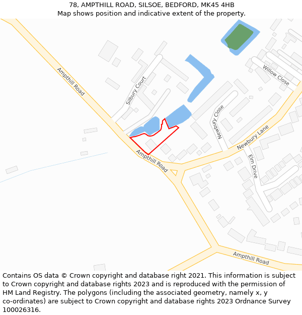 78, AMPTHILL ROAD, SILSOE, BEDFORD, MK45 4HB: Location map and indicative extent of plot