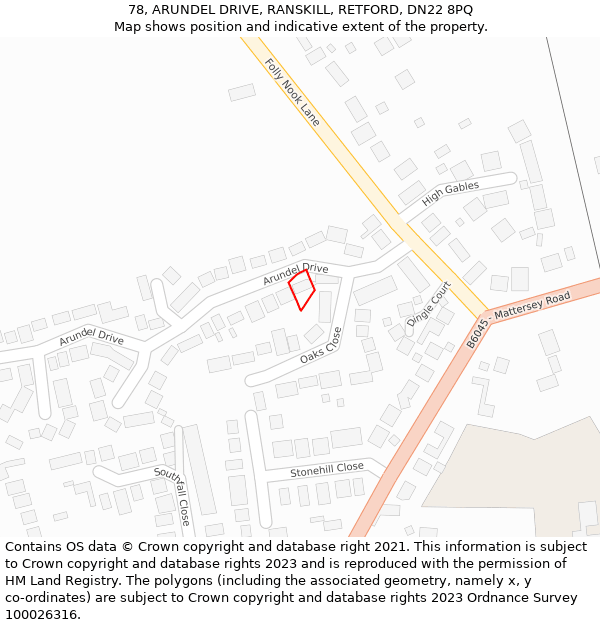 78, ARUNDEL DRIVE, RANSKILL, RETFORD, DN22 8PQ: Location map and indicative extent of plot