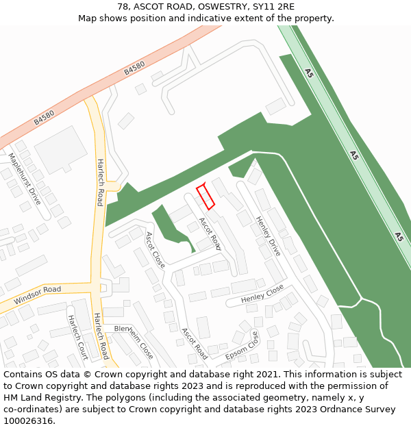 78, ASCOT ROAD, OSWESTRY, SY11 2RE: Location map and indicative extent of plot