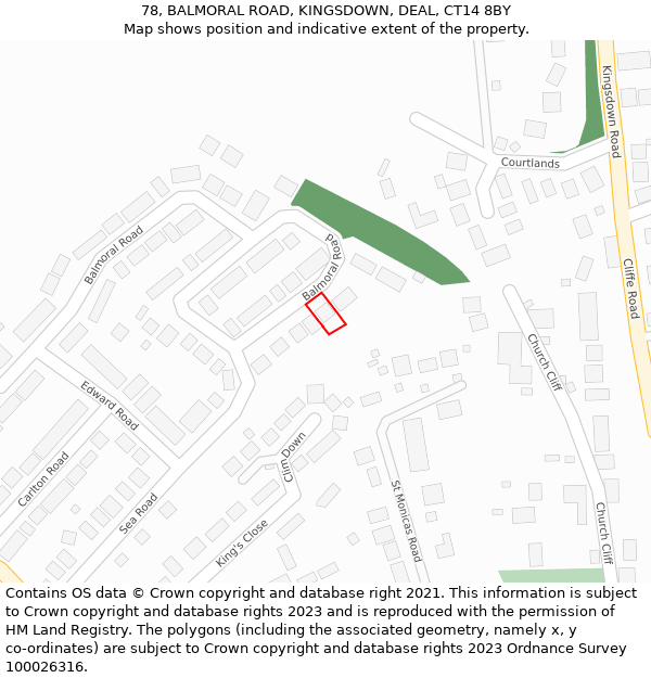 78, BALMORAL ROAD, KINGSDOWN, DEAL, CT14 8BY: Location map and indicative extent of plot