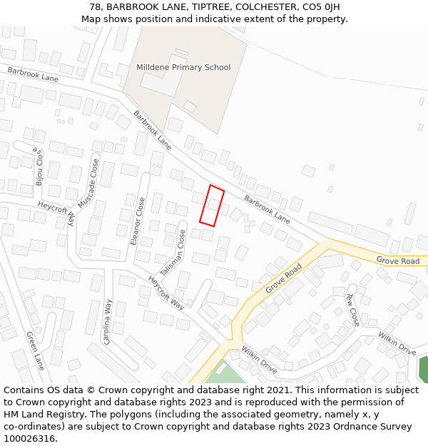 78, BARBROOK LANE, TIPTREE, COLCHESTER, CO5 0JH: Location map and indicative extent of plot