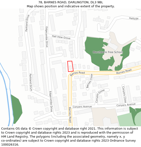78, BARNES ROAD, DARLINGTON, DL3 9BL: Location map and indicative extent of plot
