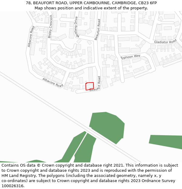 78, BEAUFORT ROAD, UPPER CAMBOURNE, CAMBRIDGE, CB23 6FP: Location map and indicative extent of plot