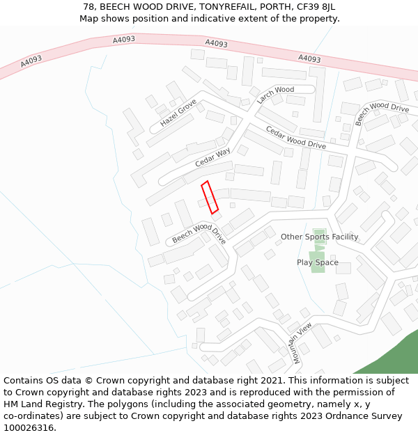 78, BEECH WOOD DRIVE, TONYREFAIL, PORTH, CF39 8JL: Location map and indicative extent of plot