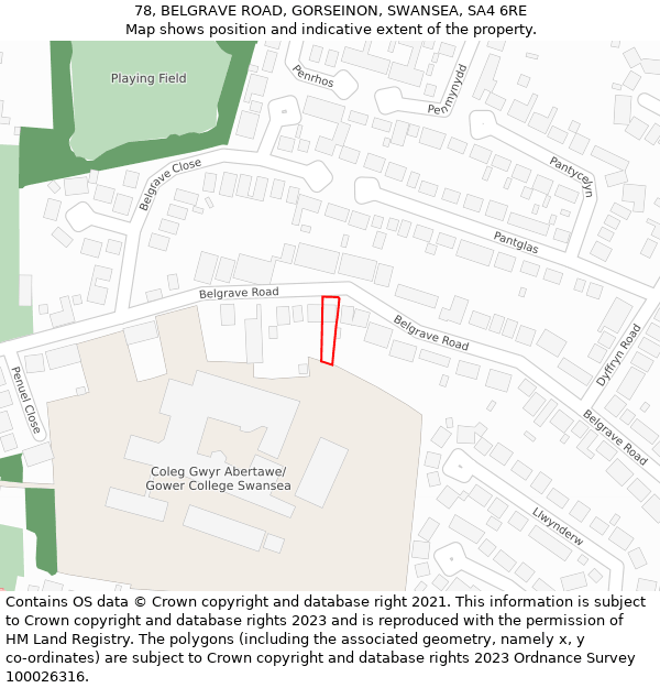 78, BELGRAVE ROAD, GORSEINON, SWANSEA, SA4 6RE: Location map and indicative extent of plot