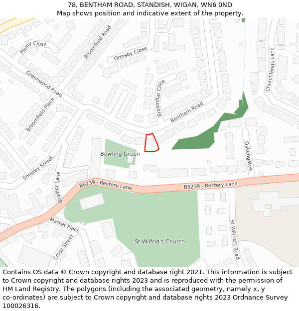 78, BENTHAM ROAD, STANDISH, WIGAN, WN6 0ND: Location map and indicative extent of plot