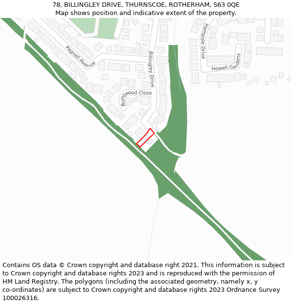 78, BILLINGLEY DRIVE, THURNSCOE, ROTHERHAM, S63 0QE: Location map and indicative extent of plot