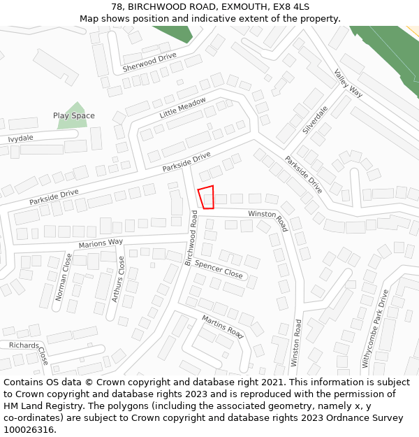 78, BIRCHWOOD ROAD, EXMOUTH, EX8 4LS: Location map and indicative extent of plot