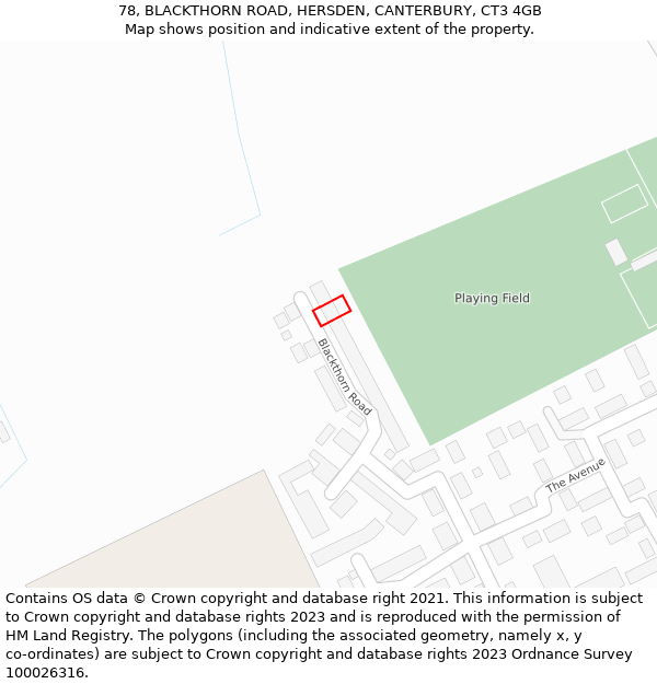 78, BLACKTHORN ROAD, HERSDEN, CANTERBURY, CT3 4GB: Location map and indicative extent of plot