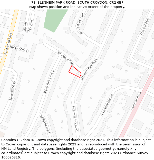 78, BLENHEIM PARK ROAD, SOUTH CROYDON, CR2 6BF: Location map and indicative extent of plot