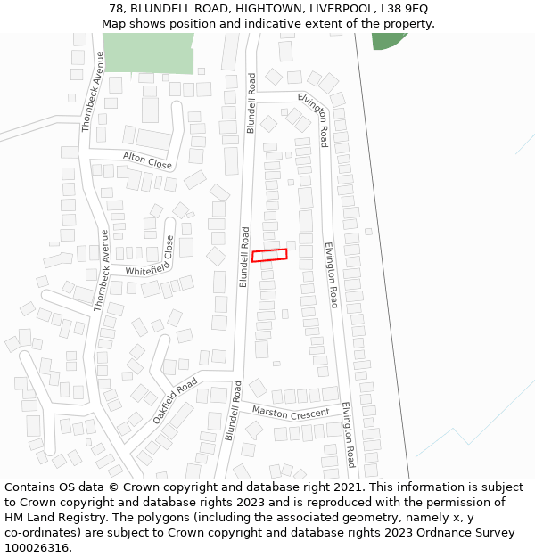 78, BLUNDELL ROAD, HIGHTOWN, LIVERPOOL, L38 9EQ: Location map and indicative extent of plot