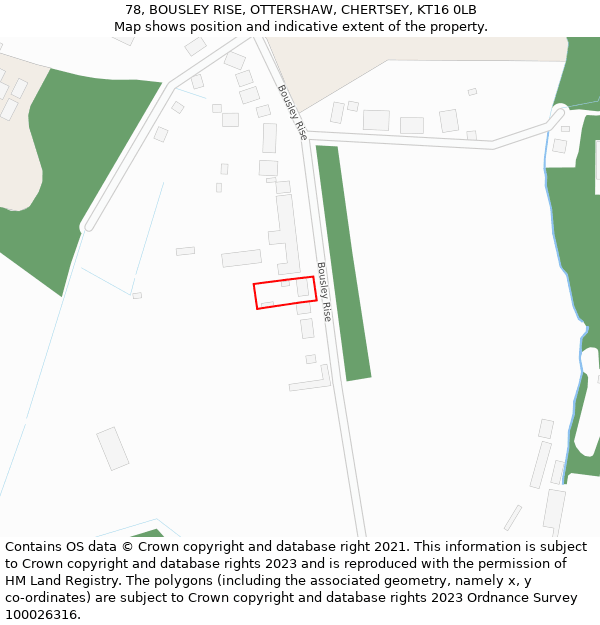 78, BOUSLEY RISE, OTTERSHAW, CHERTSEY, KT16 0LB: Location map and indicative extent of plot