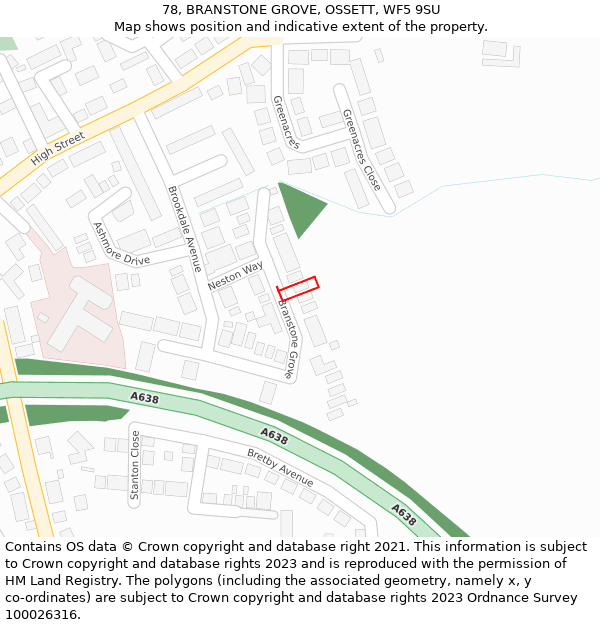 78, BRANSTONE GROVE, OSSETT, WF5 9SU: Location map and indicative extent of plot