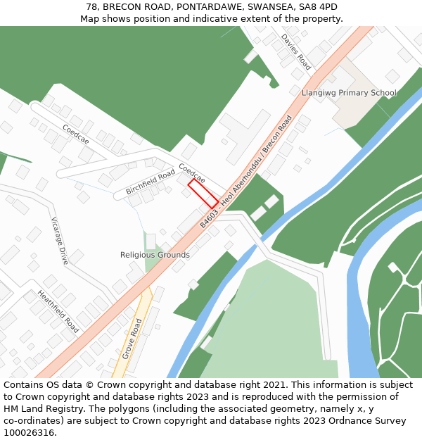 78, BRECON ROAD, PONTARDAWE, SWANSEA, SA8 4PD: Location map and indicative extent of plot