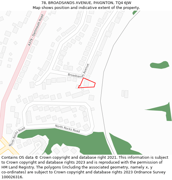 78, BROADSANDS AVENUE, PAIGNTON, TQ4 6JW: Location map and indicative extent of plot