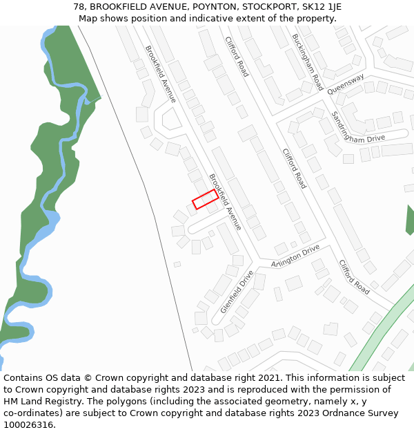78, BROOKFIELD AVENUE, POYNTON, STOCKPORT, SK12 1JE: Location map and indicative extent of plot