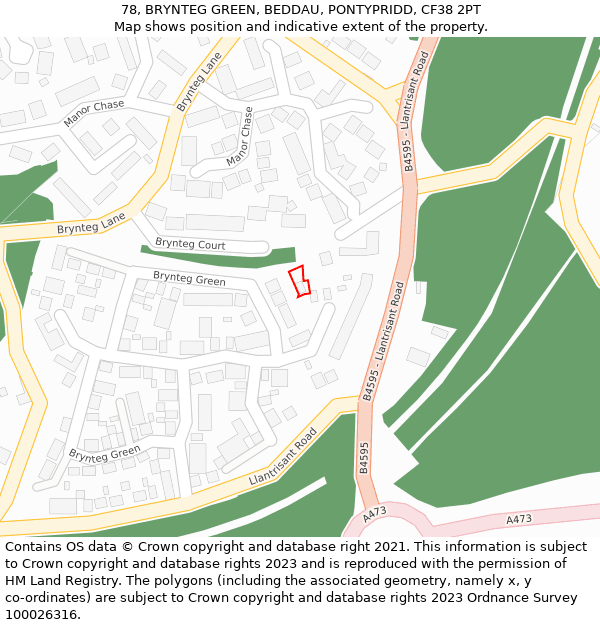 78, BRYNTEG GREEN, BEDDAU, PONTYPRIDD, CF38 2PT: Location map and indicative extent of plot