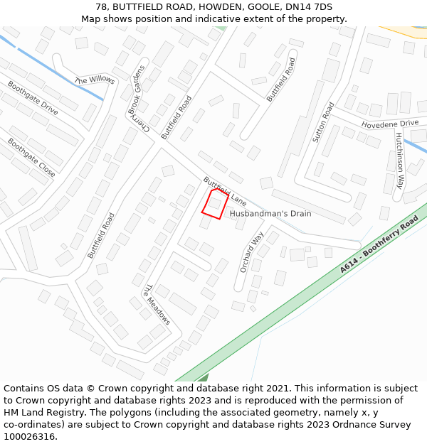 78, BUTTFIELD ROAD, HOWDEN, GOOLE, DN14 7DS: Location map and indicative extent of plot