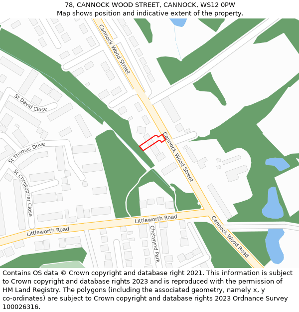 78, CANNOCK WOOD STREET, CANNOCK, WS12 0PW: Location map and indicative extent of plot