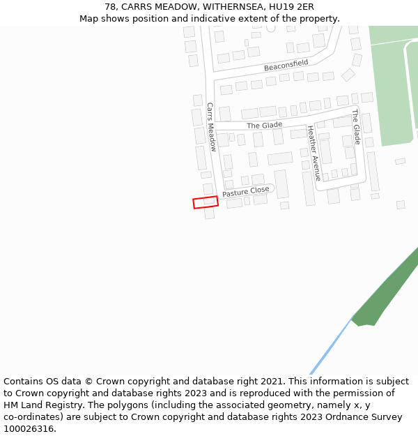 78, CARRS MEADOW, WITHERNSEA, HU19 2ER: Location map and indicative extent of plot