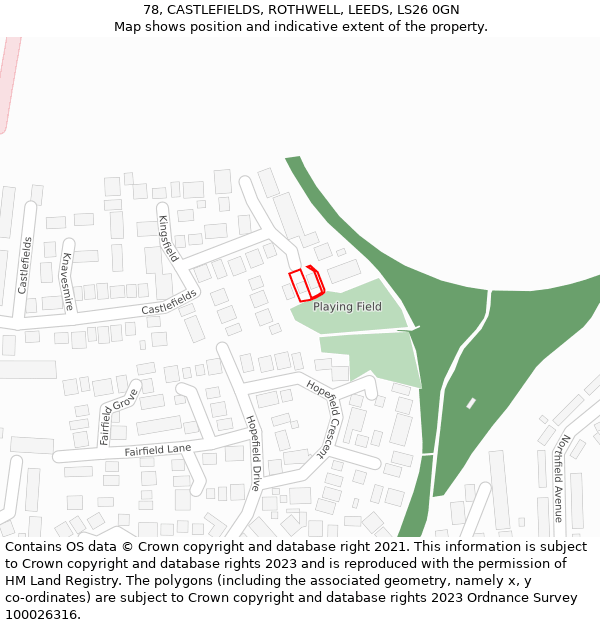 78, CASTLEFIELDS, ROTHWELL, LEEDS, LS26 0GN: Location map and indicative extent of plot