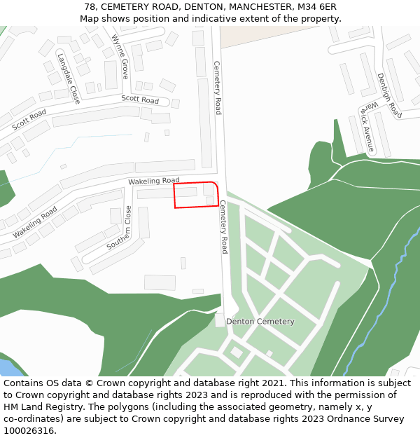 78, CEMETERY ROAD, DENTON, MANCHESTER, M34 6ER: Location map and indicative extent of plot