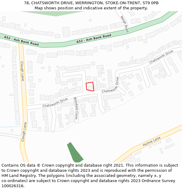 78, CHATSWORTH DRIVE, WERRINGTON, STOKE-ON-TRENT, ST9 0PB: Location map and indicative extent of plot