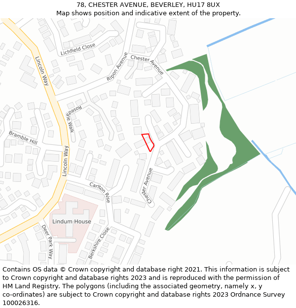 78, CHESTER AVENUE, BEVERLEY, HU17 8UX: Location map and indicative extent of plot