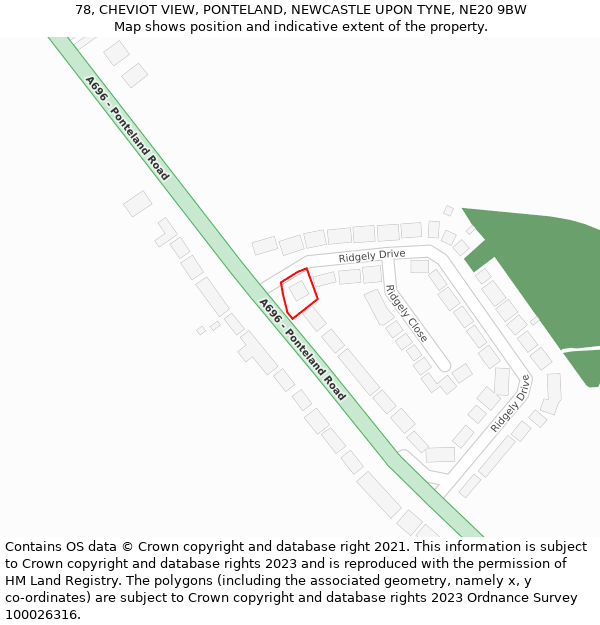 78, CHEVIOT VIEW, PONTELAND, NEWCASTLE UPON TYNE, NE20 9BW: Location map and indicative extent of plot